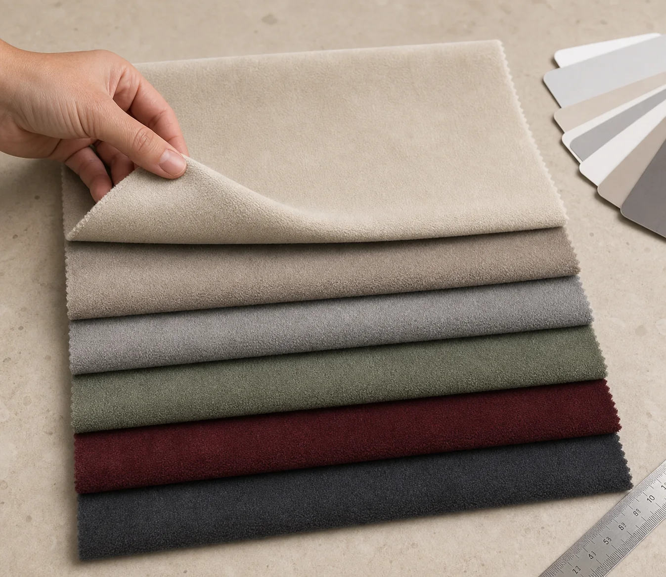 Crystal Velboa physical shade swatches being handled