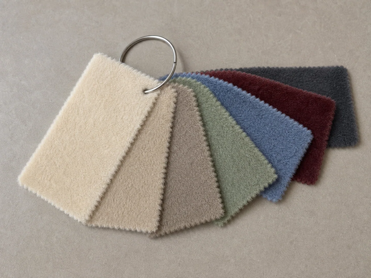 Faux Rabbit Fur physical colour swatches on a sample ring